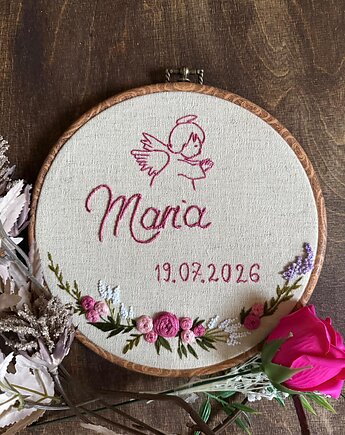Ręcznie haftowany obrazek personalizowany na Chrzest Święty, ReinerArt