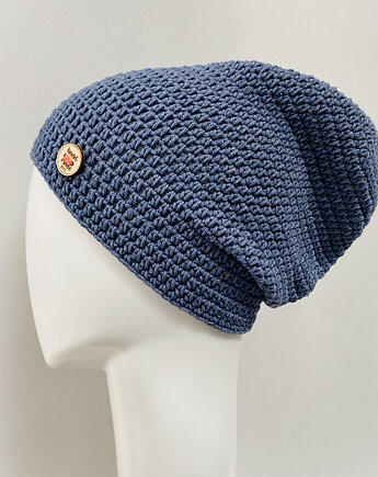 Czapka przejściowa cienka beanie smerf bawełna jeans, splotomaniaa