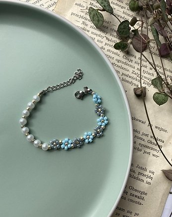 Bransoletka  kwiatki i perły, Panji Handmade