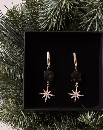Kolczyki Agat Czarny Gwiazdy, Chmolowska Jewellery