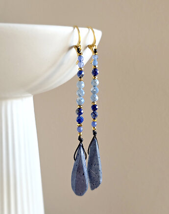 Kolczyki wiszące UNIKAT koral, lapis lazuli, agat, opal, Magneska