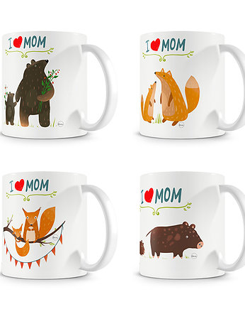 Zestaw 4 kubków. i love MOM, Love Life and Forest