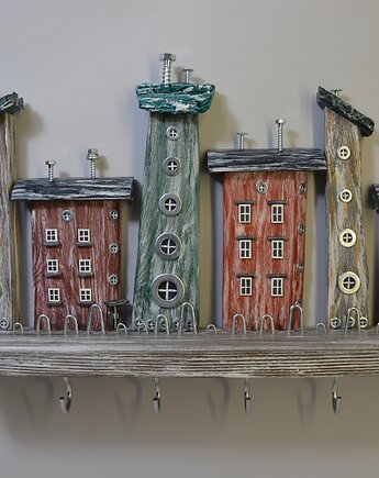 Ręcznie wykonany drewniany wieszak na klucze   6 haczyków, Creative Craft Family R