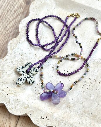 Naszyjnik z kwiatem z kamienia ametyst i jaspis dalmatyński, Konevka store