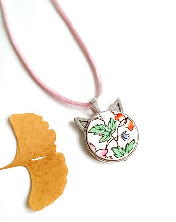 Naszyjnik w kwiaty kot, biżuteria z talerzy