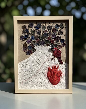 Obraz haftowany serce anatomiczne 3D ptaszyna., PinPin Design