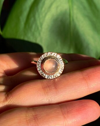 Pierścionek ROSE Kwarc Różowy kamień miłości regilowany, srebro 925, ZIĘBA