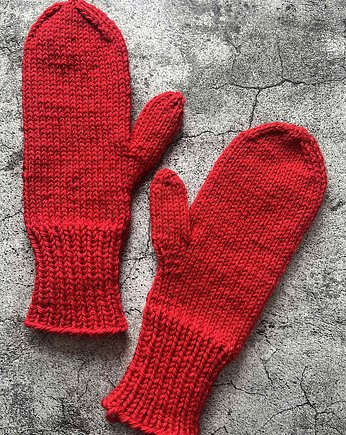 Czerwone ciepłe wełniane rękawiczki, Made by Jaga