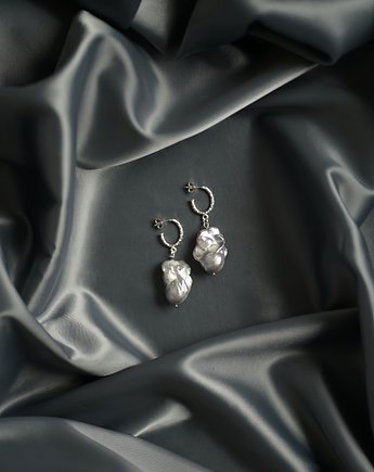 Kolczyki srebrne z dużymi barokowymi perłami, OKAZJE - Prezent na Komunie