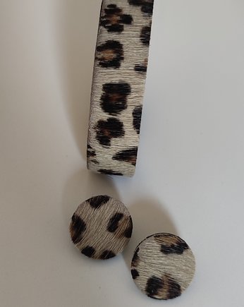 Zestaw skórzana bransoletka i kolczyki panterka leopard animal print, Malena Dul