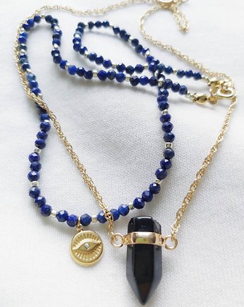 Naszyjnik plus  łańcuszek oko proroka lapis lazuli onyks, Amithu_jewelry 