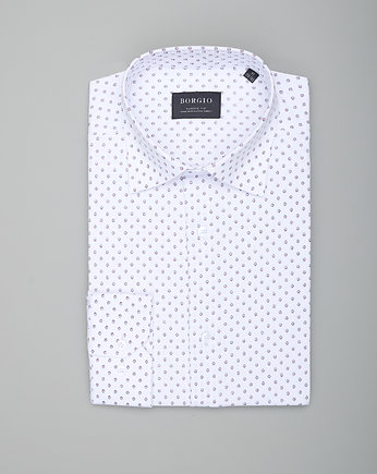 Koszula męska w groszki 00344 dł rękaw biały classic, OSOBY - Prezent dla taty