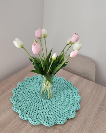 Podkładka ze sznurka bawełnianego szydełkowa na stolik 42cm, MISZ MASZ Dorota Tyszko