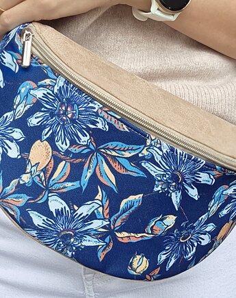 Nerka niebieska z beżem kolorowymi kwiatami boho, Made by Joan
