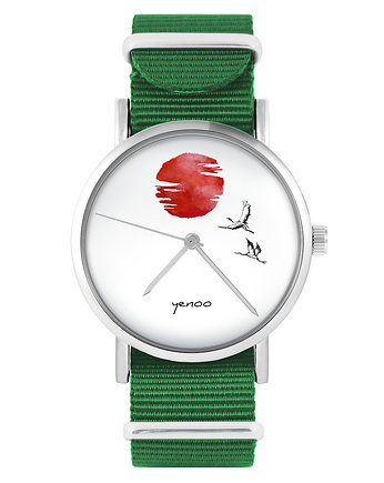 Zegarek - Żurawie - zielony, nylonowy, OSOBY - Prezent dla emeryta