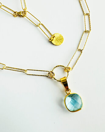 Naszyjnik BŁĘKITNY OGIEŃ  z topazem, na szerokim łańcuszku, Anemon Atelier