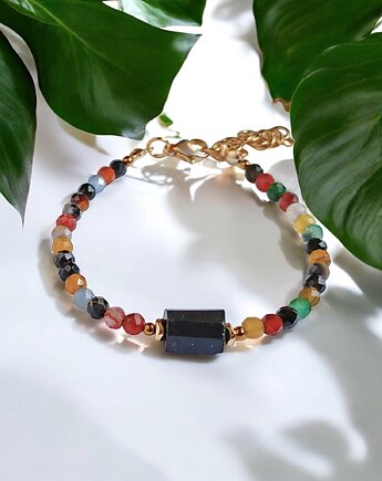 Czarny turmalin i agat jesienny : bransoletka z regulacją, kaktusia