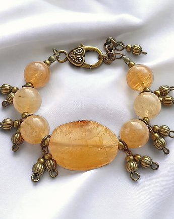 UNIKATOWA bransoletka : okazała : agat, kwarc kawowy : stare złoto, kaktusia