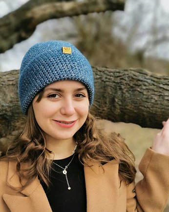 Przejściowa czapka bawełna merino COSY niebieska, sploteka