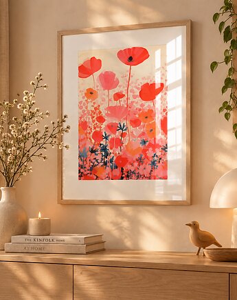 PLAKAT kwiaty polne,maki łąka  akwarela, dekoracja ścienna, black dot studio