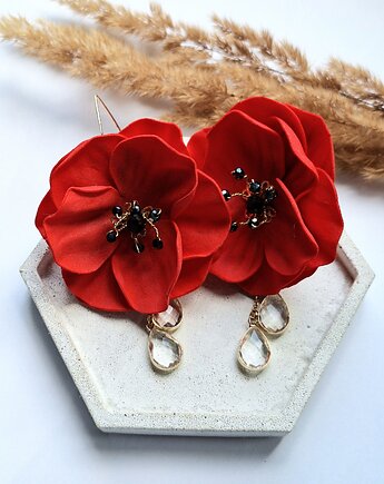 Długie kolczyki pozłacane czerwone maki, Kwiat Paproci