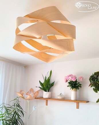 Falowana wisząca lampa z drewna AURORA M, Boho Lamp