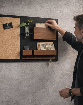 Organizer ścienny, czarny + orzech, drewniany, Silva Drewniane Dekoracje