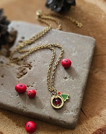 Świąteczny naszyjnik z jadeitem i zawieszką w kształcie choinki, REVEAL