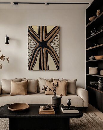 Obraz do salonu beż czerń kość słoniowa 70x100 24h, art and texture