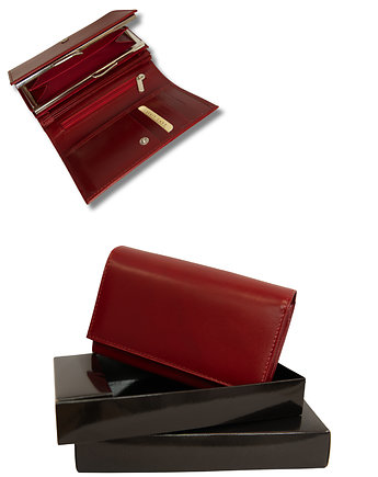 Skórzany portfel damski Stefania, z biglem Czerwony, średniej wielkości, ZGS Stefania