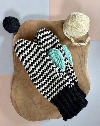 Rękawiczki jednopalczaste z wełny merino mix błękit, HisOutfit