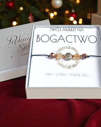 Amulet - BOGACTWO - świąteczne pudełko - PIRYT, CYTRYN, TYGRYSIE OKO, kaktusia