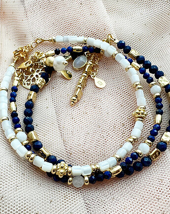 Komplet Bransoletek z kamieni lapis lazuli,  masy perłowej, Anemon Atelier