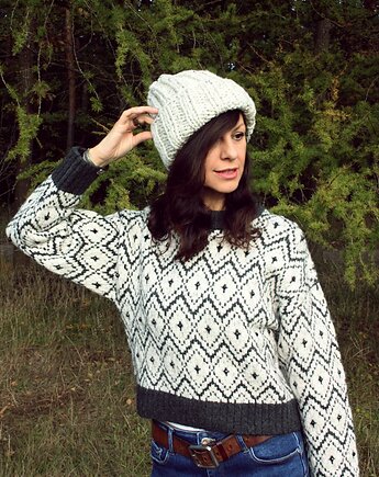 Czapka  beanie handmade melanż ecru, Mademoiselle Patrini