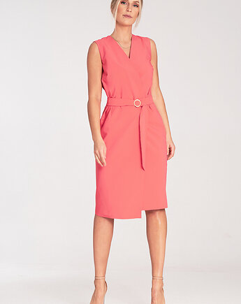 Elegancka sukienka kopertowa midi ołówkowa bez rękawów - M1066, FIGL