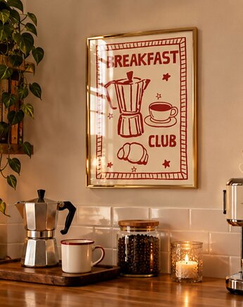 PLAKAT kawa, breakfast club, rysunek śniadanie do kuchni, black dot studio