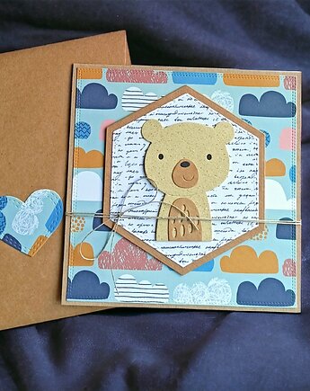 MIŚ chmurkowy : kartka handmade na urodziny, roczek, kaktusia