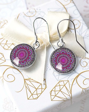 Kolczyki srebrne PINK MANDALA unikatowe, Chodelska Art Studio