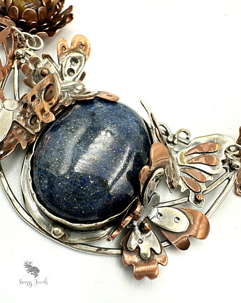 Kwiatowa, srebrna kolia z lapis lazuli, Buggy Jewels