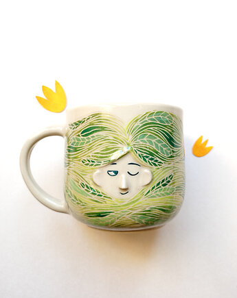 Kubek ceramiczna buzia w liściach, Ryte Gary