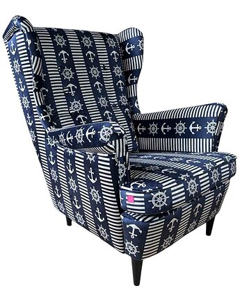 Fotel uszak Kapitan we wzory, welurowy, Flamingos