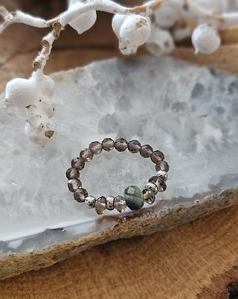 Pierścionek z kwarcem dymnym i turmalinem, REVEAL