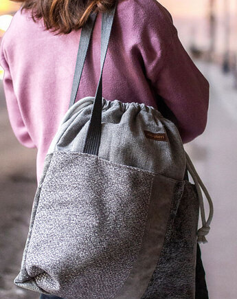 Duża szara patchworkowa torba z kominem, raspberi