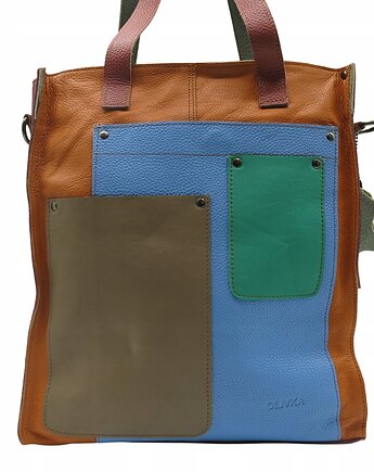 Torebka damska na ramię, shopper, duża, pojemna, mieści A4 skórzana OLIVKA, Olivka Warsaw