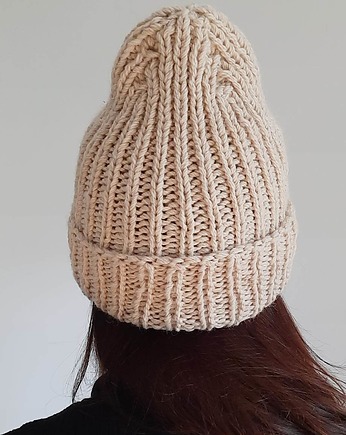 Czapka Beanie- wełna i alpaka Toffi Beż handmade, WoolTerka HandMade
