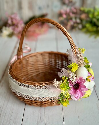Wielkanocny koszyczek na święconkę, koszyczek z dekoracją, Rosa