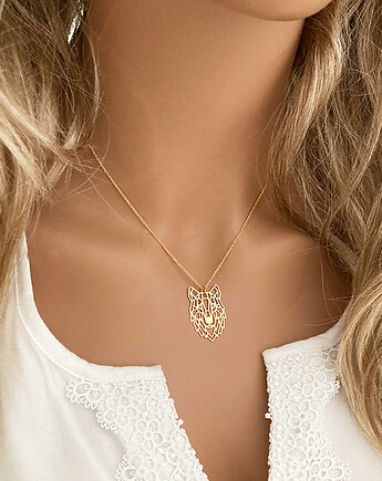 NASZYJNIK wilk, złota głowa wilka, Anemon Atelier