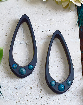 Tunele do uszu 25-100mm / wydłużone łezki z kamieniami / niebieski agat, Spirit Of Copper