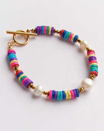 SUMMER collection : bransoletka : lawa & perły, kaktusia