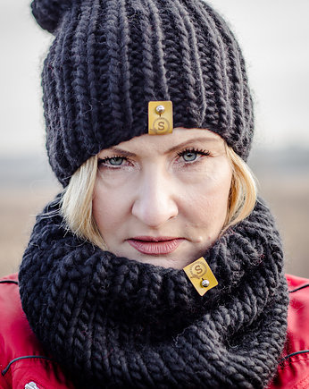 WOOLY Komplet czapka i komin czarny, sploteka